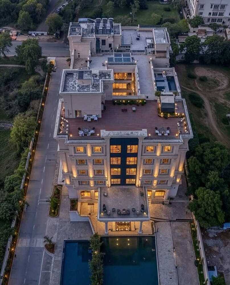 Rooftop terrace and pool from above