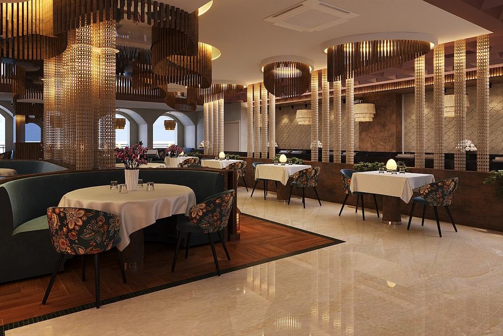Specialty restaurant behind fluted screens