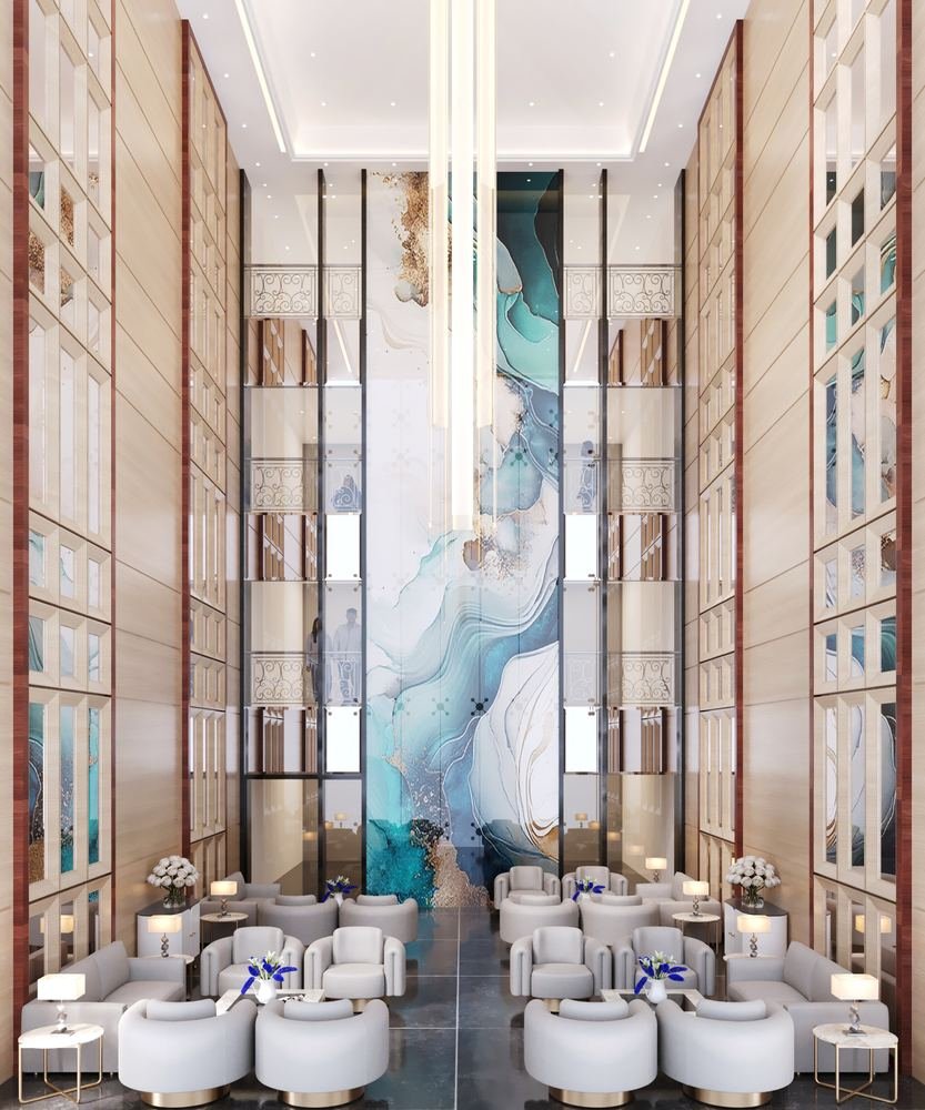 Atrium galleries in marble and glass