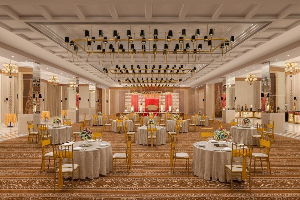 Banquet floor set for a ceremony
