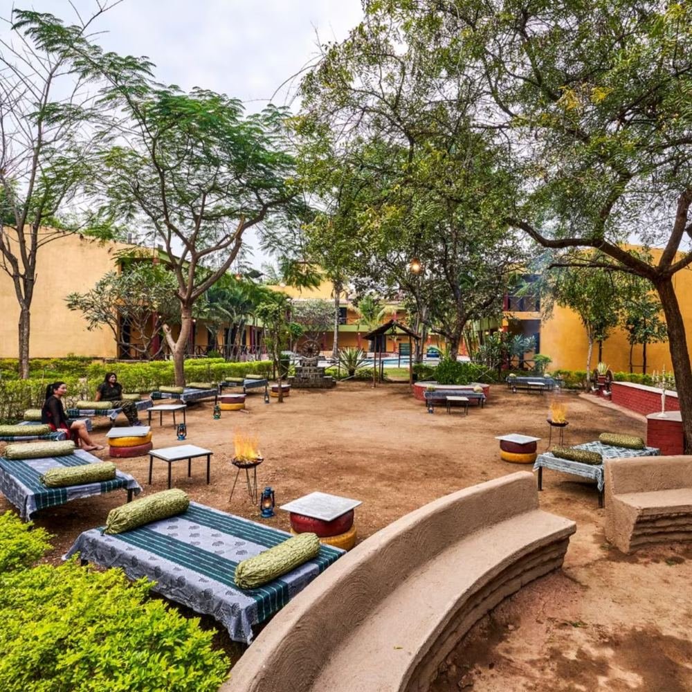 Courtyard seating between the cottages