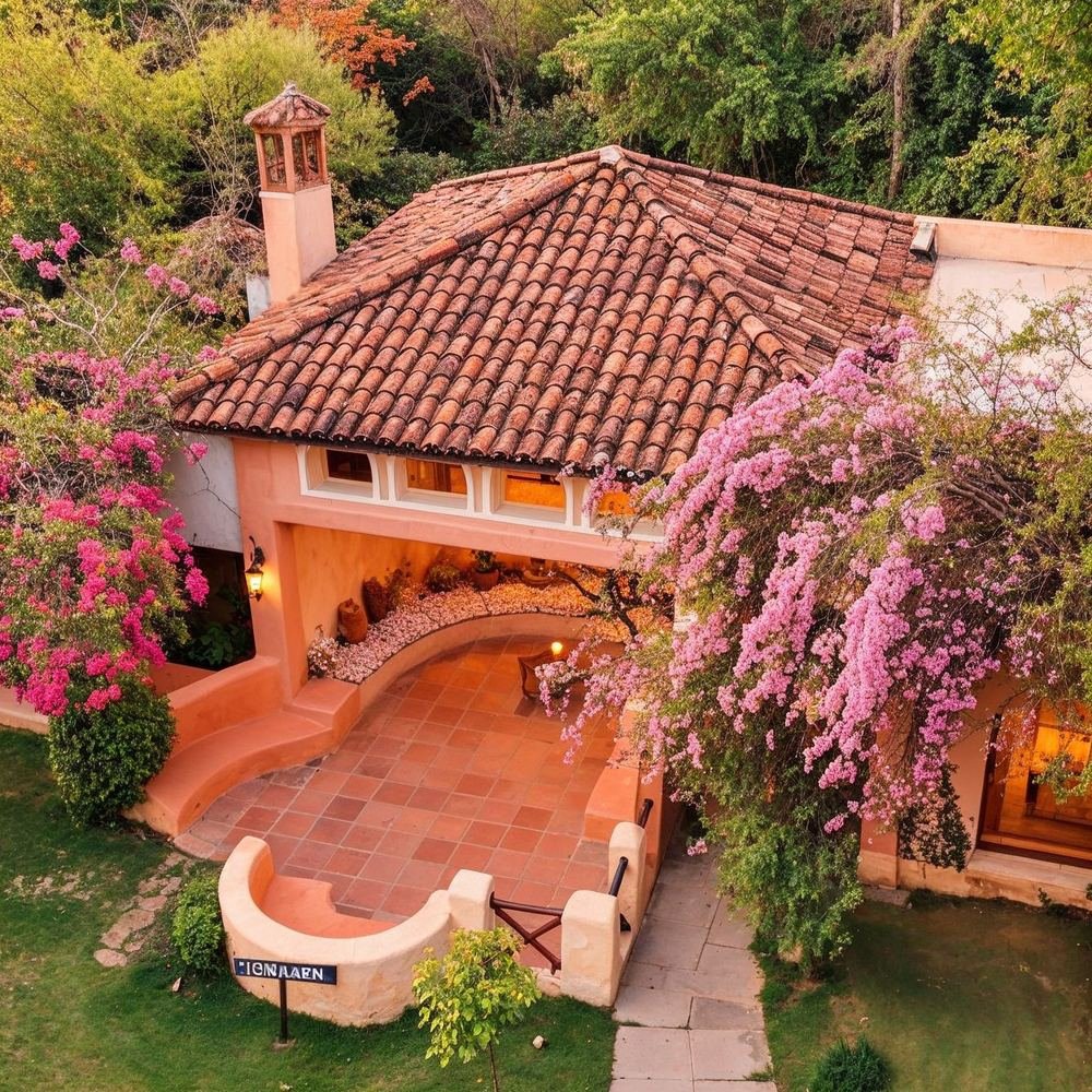 Cottage and curved stair from above