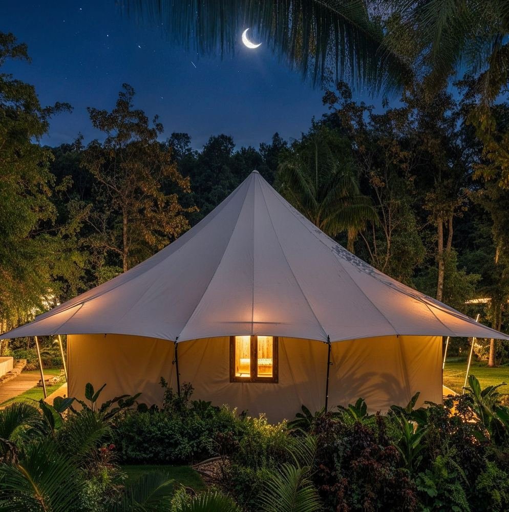 Tent under a crescent moon