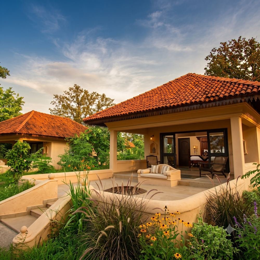 Cottage with curved plinth walls