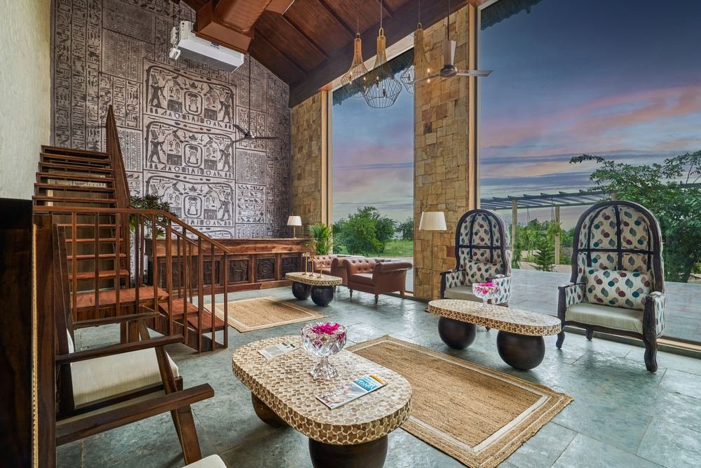 Lounge against a carved relief wall