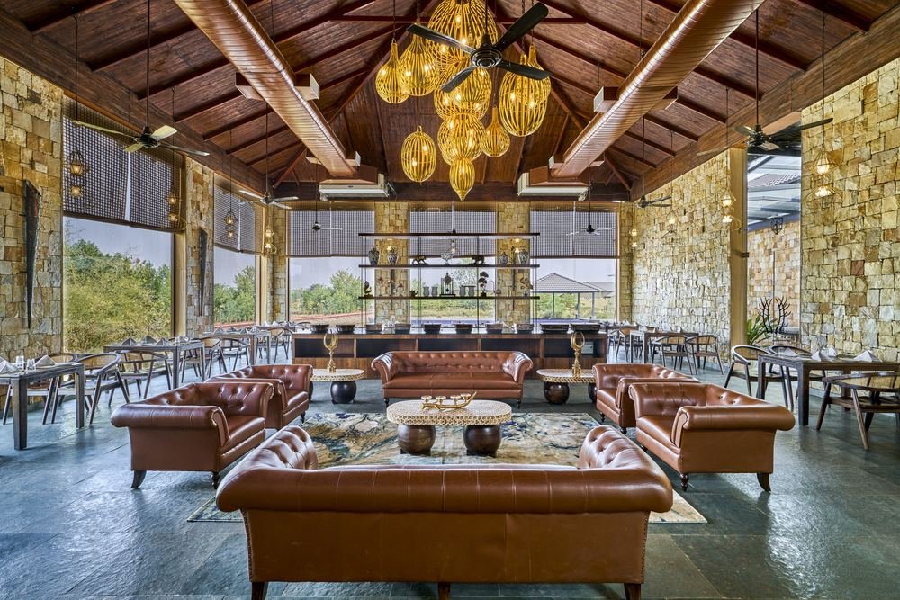 Lounge under an open timber roof